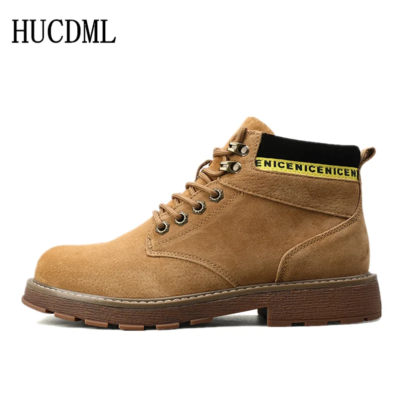 Khaki HUCDML/Новинка года; мужские ботинки высокого качества на плоской подошве; удобная Уличная Повседневная зимняя обувь; мужские кроссовки на шнуровке; стандартный размер 39-44 - Цвет: Khaki