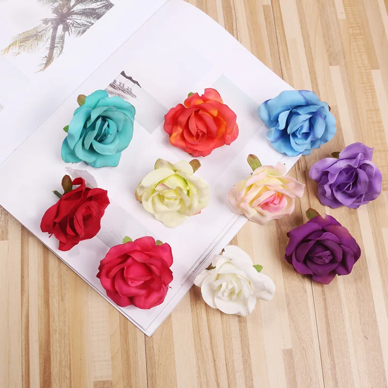 

5PCS/LOT 7cm artificial flower silk rose flower head wedding Christmas home decoration DIY wreath scrapbook gift box craft