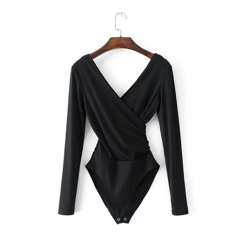 2019 Long Sleeve Bodysuit Women Backless Jumpsuits Black White Body femme monos cortos de mujer plus size bodysuit