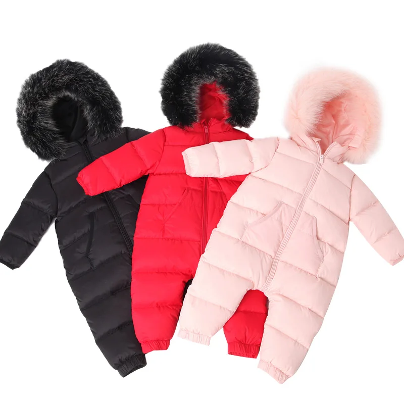 White Down Baby Boy Jumpsuit Waterproof Winter Baby Girl Clothes Thick Warm Hooded Baby Romper Outwear Toddler Onesie