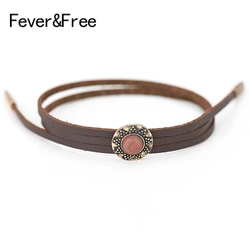 

Fever&Free Antique Retro Simple Round Bracelet Ethnic Bohemian Handcrafted Leather Stone Bangles&Bracelet For Women Jewelry Gift