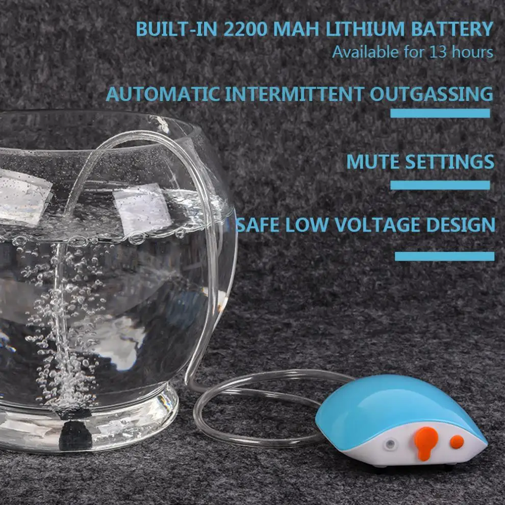 Rechargeable Protable Mini Air Pump Mute Increase Oxygen Pump Compressor Bubble for Fish Tank