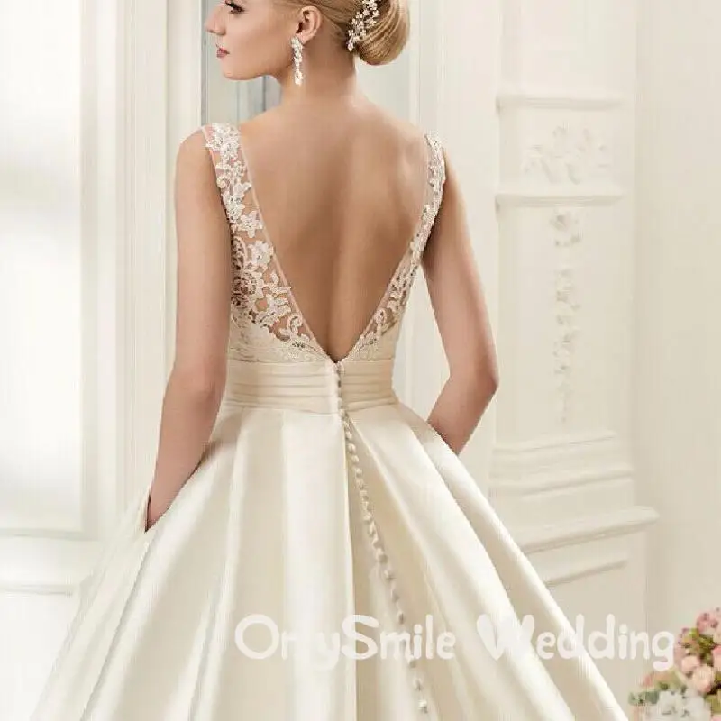 Vestido De Noiva Свадебные платья с открытой спиной Часовня Свадебные платья на прокат слоновая кость сатин Vestido Noiva Princesa элегантные бальные платья