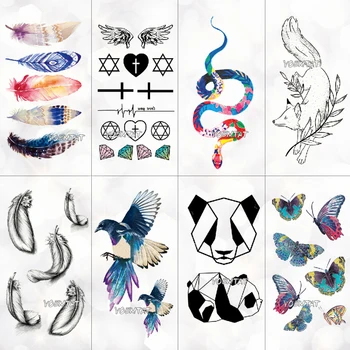 

Cute Watercolor Cartoon Design Temporary Tattoo For Kids Children Feather bird panda Trasnfer Tattoo Stickers Women Girl Tatoos