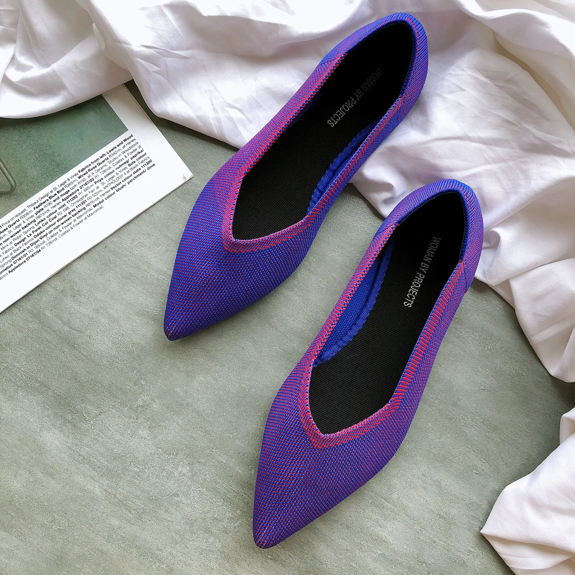 Роскошная Брендовая обувь; Качественная женская обувь с острым носком без застежки; женские лоферы из микрофибры; вязаная обувь на плоской подошве; женские мокасины; женская обувь; P009 - Цвет: 5008-3 purple