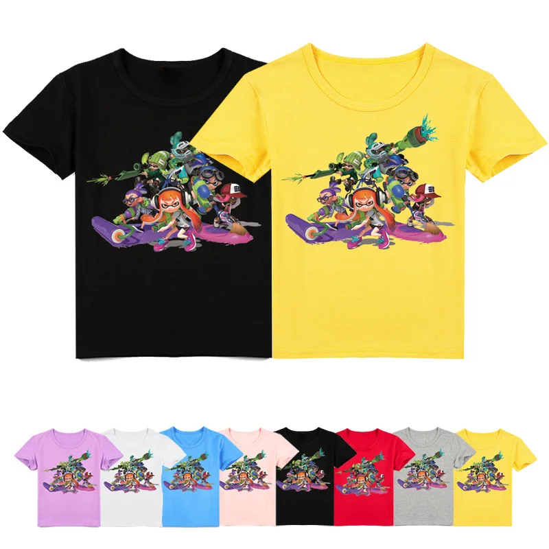 

2-16Y 2020 New Shooting Game Boys and Girls Cartoon Splatoon Print T Shirt Kids Funny Clothes Baby Summer Short Sleeve T-shirt