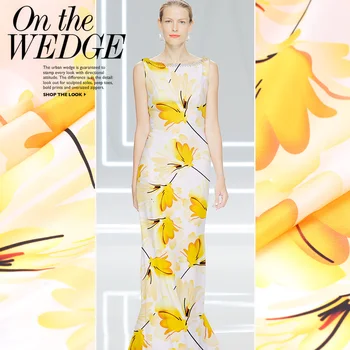 

Phalaenopsis digital painting Crepe DE chine silk fabric for summer dress bazin riche getzner tissus au metre telas tissu tecido