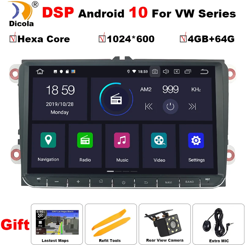 Автомобильная магнитола Hexa Core стерео-система на Android 10 с 9 &quotэкраном GPS ОЗУ 4 Гб ПЗУ