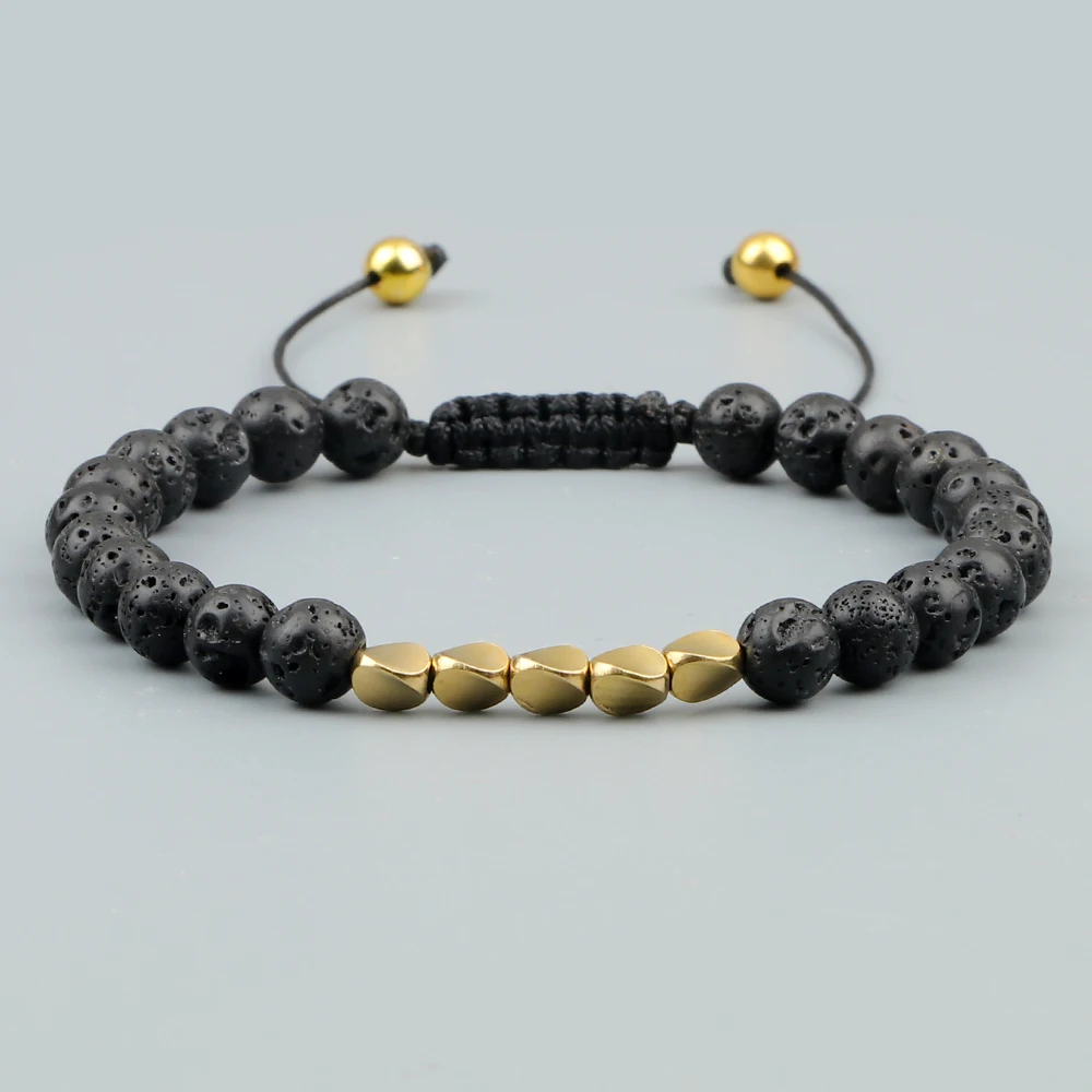 Irregular Copper Beads Braided Bracelet Natural 6mm Tiger Volcanic Lava Bangle For Women Men Handmade Ethnic Tibetan Jewelry - Image 3