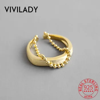 

VIVILADY 925 Sterling Silver Irregular Brushed Circle Double Women Charm Rings Chic Round Bead Opened Female Jewelry Bijoux