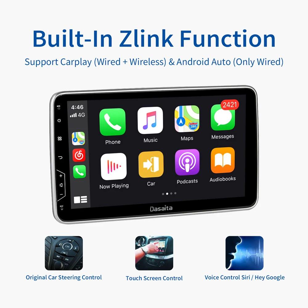 Dasaita 10 2 &quotIPS Экран Din Радио Android Carplay для Универсальный Автомобильный андроид Bluetooth