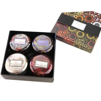 

Natural Soy Wax Scented Candles Portable Travel Tin Candle Japanese Chiyo Paper Tinplate Candles for Home 4pcs/box