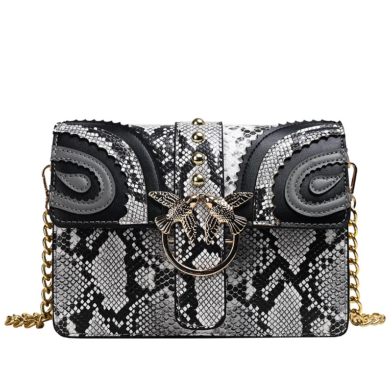 

2019 New Style Versitile Fashion Embroidered Swallow Bag Crocodile Pattern Joint Rivet Bag Shoulder Chain Square Sling Bag