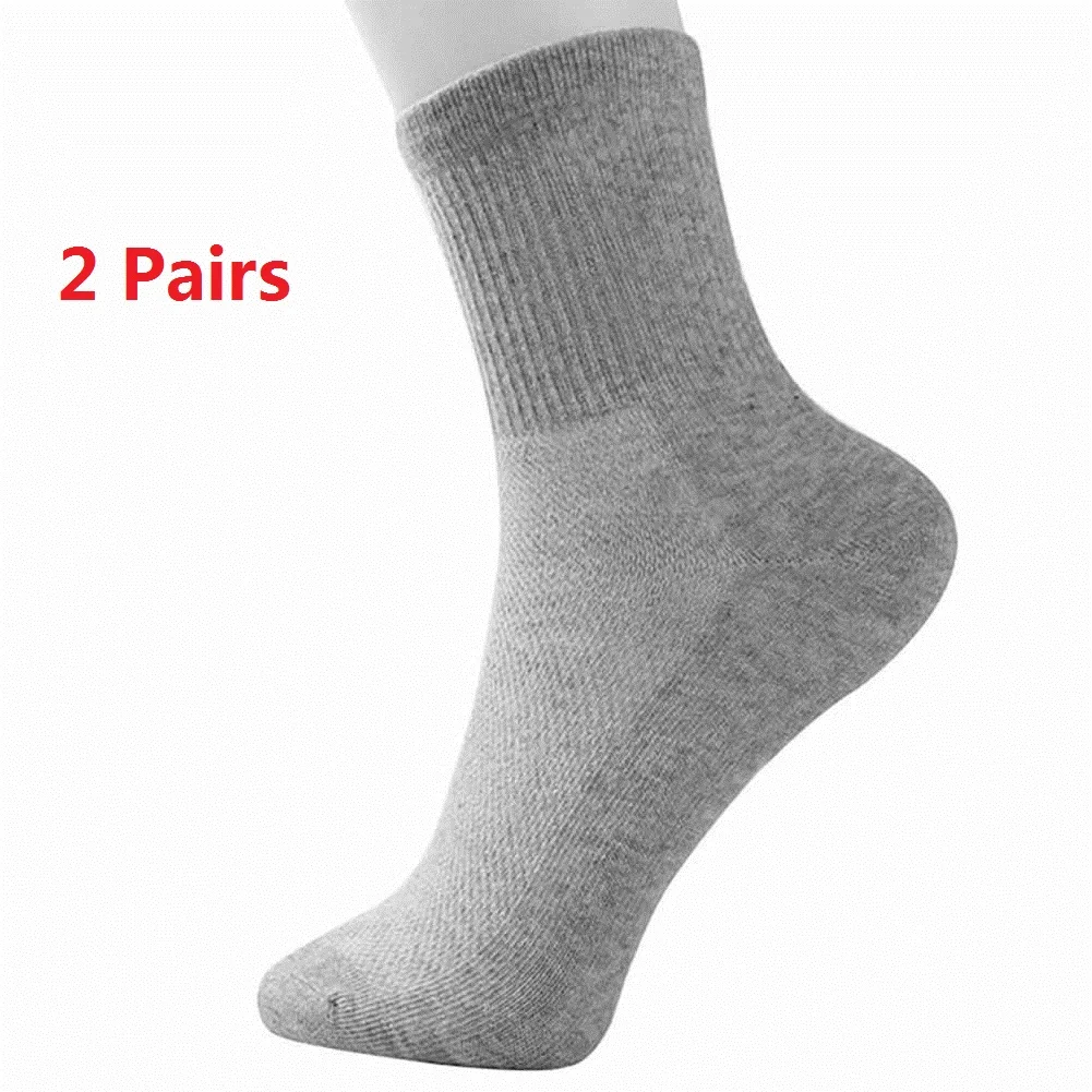 Gray 2 Pairs 2 пары, все сезоны, мужские удобные носки из хлопка, спортивные носки, средняя труба, одноцветные, Осень-зима, сетчатые носки - Цвет: Gray 2 Pairs