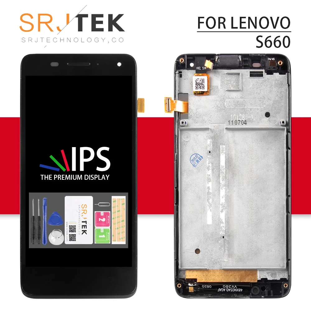 Pаспродажа Srjtek экран для lenovo S660 ЖК дисплей с сенсорным дигитайзером датчик внешнее стекло запасные части с рамкой 4,7 дюйма 960*540