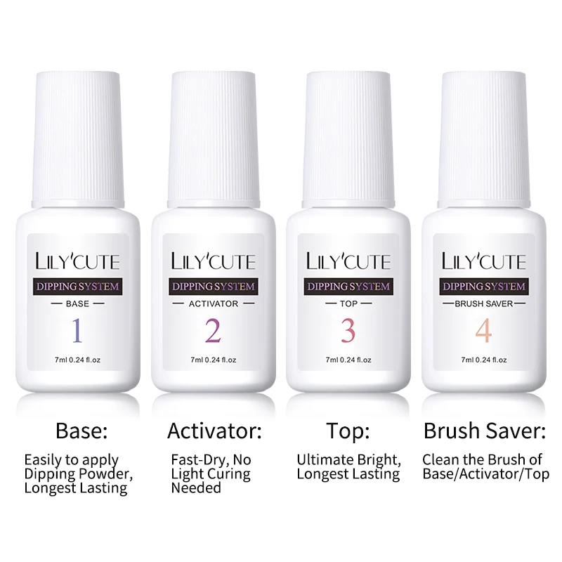 LILYCUTE 7ml Dipping Nail Powder System Liquid Clear Base Activator Top Nail Art Dip System Liquid 2