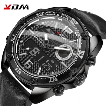 

KDM Top Quality Men Watch LCD Backlight Big Dial Quartz Digital Dual Display Water Resistance Wristwatches Reloj Zegarek Meski