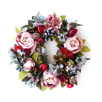

14” Artificial Peonies Berries Wreath Door Wreath - Handcrafted Wreath Home Party Wedding Decor