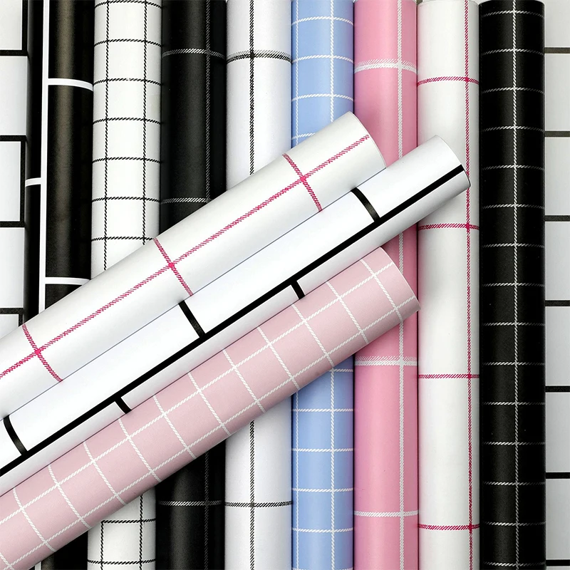 

Self-adhesive Wallpaper for Living Room Bedroom PVC Waterproof Wall Stickers Black White Grid Wallpaper Contact Paper Decor Film