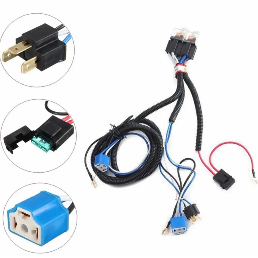 

H4 Fog Light Lamp Wiring Harness Socket Wire Connector H4 Light Bulbs Relay Wiring Harness Switch Kits Fit LED Work Lamp