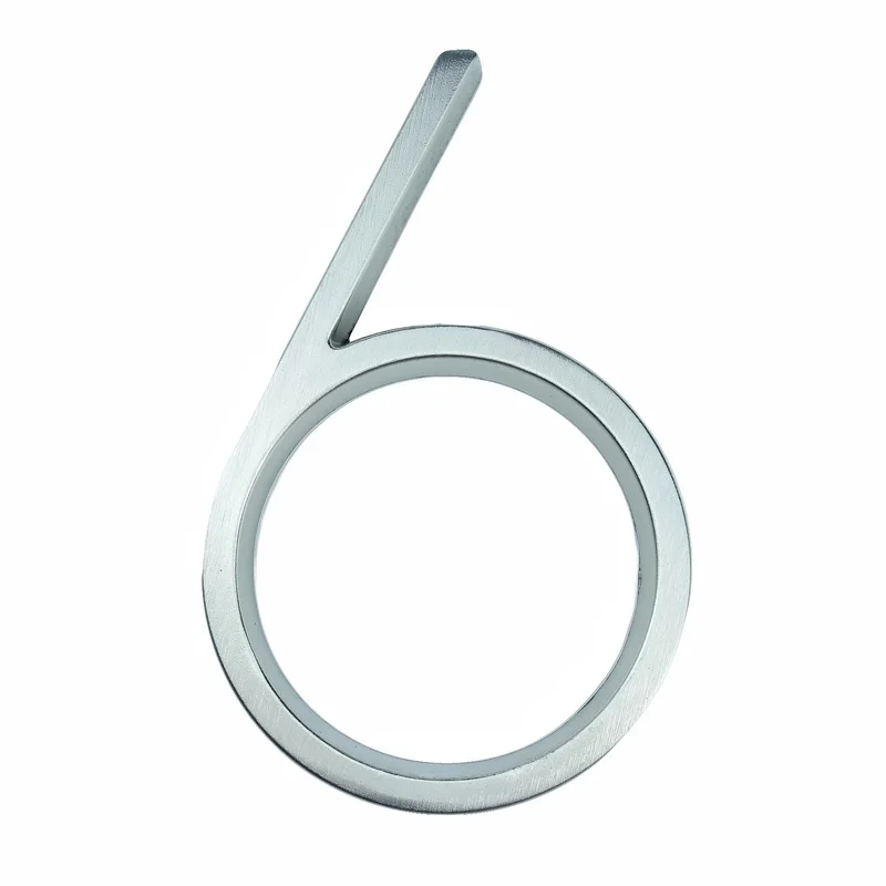 

12cm Big 3D Modern House Number Door Home Address Numbers for House Number Digital Door Outdoor Sign Plates 5 Inch. #6 Silver