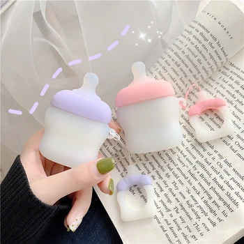 

For AirPods 2 Case Cute Cartoon Baby Feeding Milk Bottle Earphone Soft Silicone Cases For Apple Airpod 1 Cover Funda Keychain