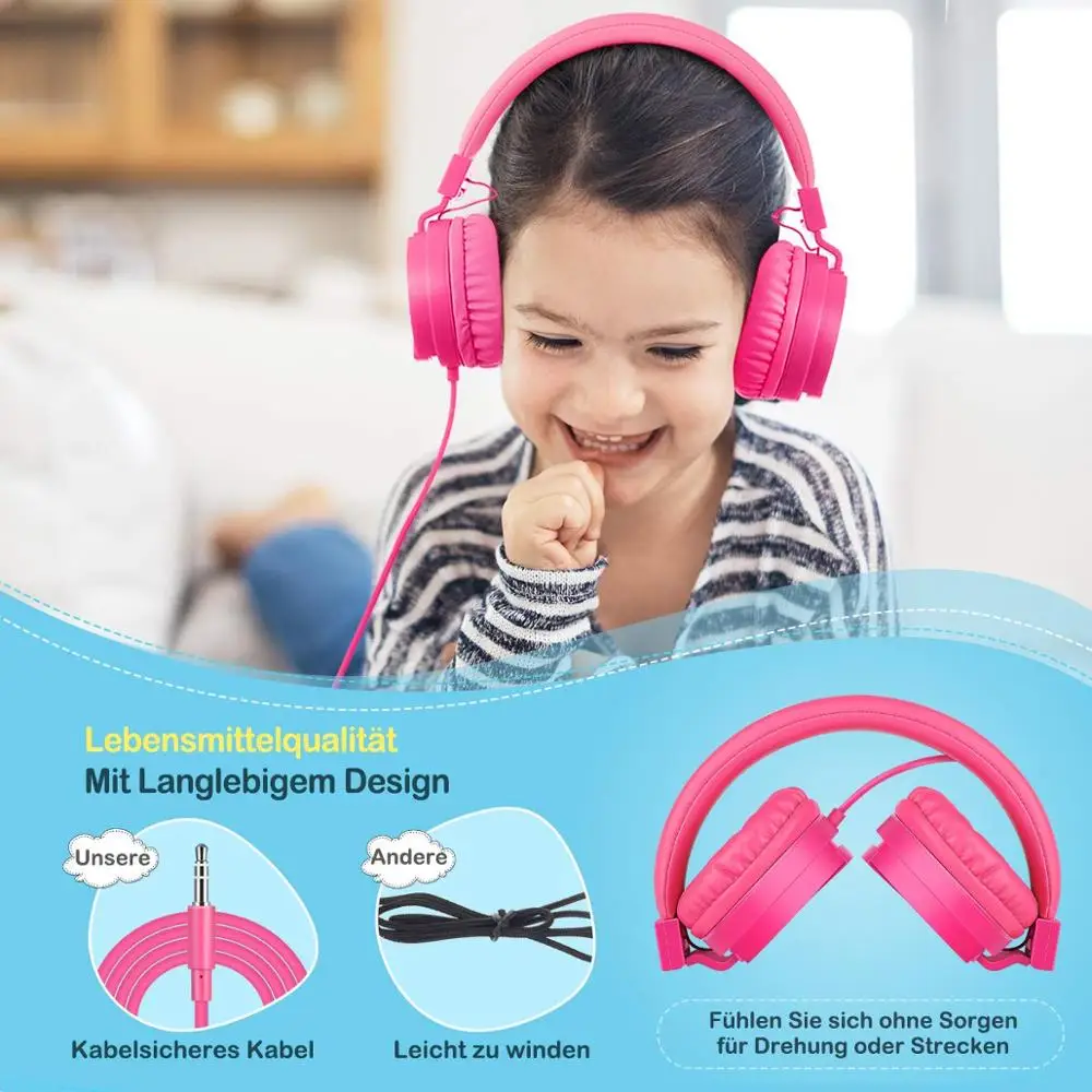 BASS Headphones Lightweight Stereo Foldable Wired Headphones for Kids Adjustable Headband Headset for Phones Computer PC Music