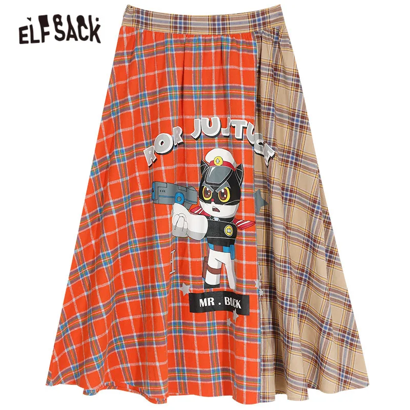 Женская винтажная юбка ELFSACK оранжевая длинная клетчатая повседневная с высокой