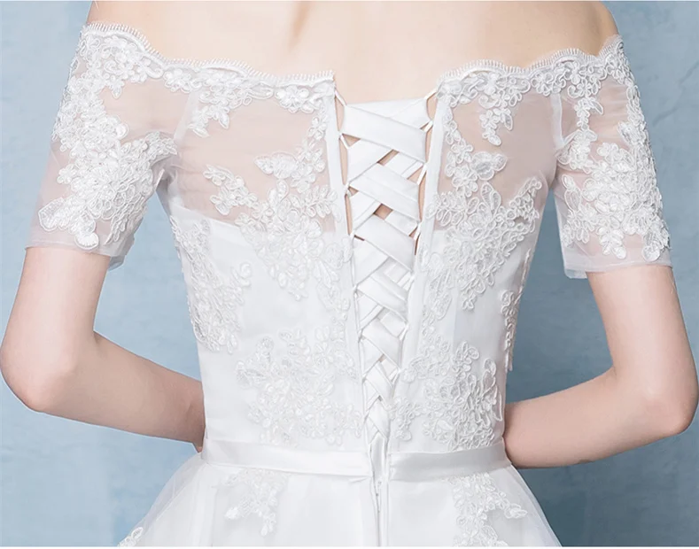 Vestido Novia New High Low Wedding Dress Off the Shoulder With lace Delicate Appliques Bridal White Gown Real Price grace kelly wedding dress