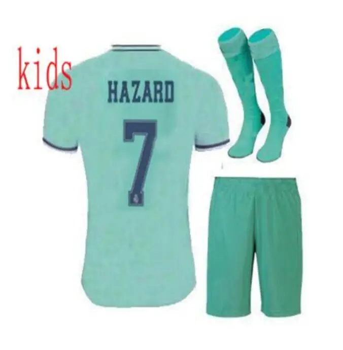 Real Madrides/детская трикотажная одежда,, Real Madrides, Детский комплект+ носки, Футбольная Футболка, домашняя одежда, 3RD Hazard 19 20, Детская футбольная рубашка - Color: kids