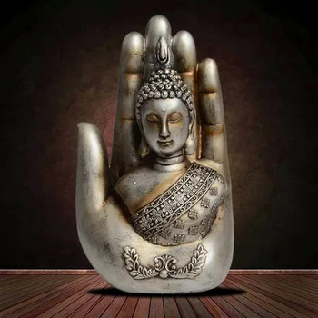 

Home Decor Silver Desktop Ornament Classical Craft Freestanding Monk Living Room Tabletop Collection Resin Buddha Hand Figurine