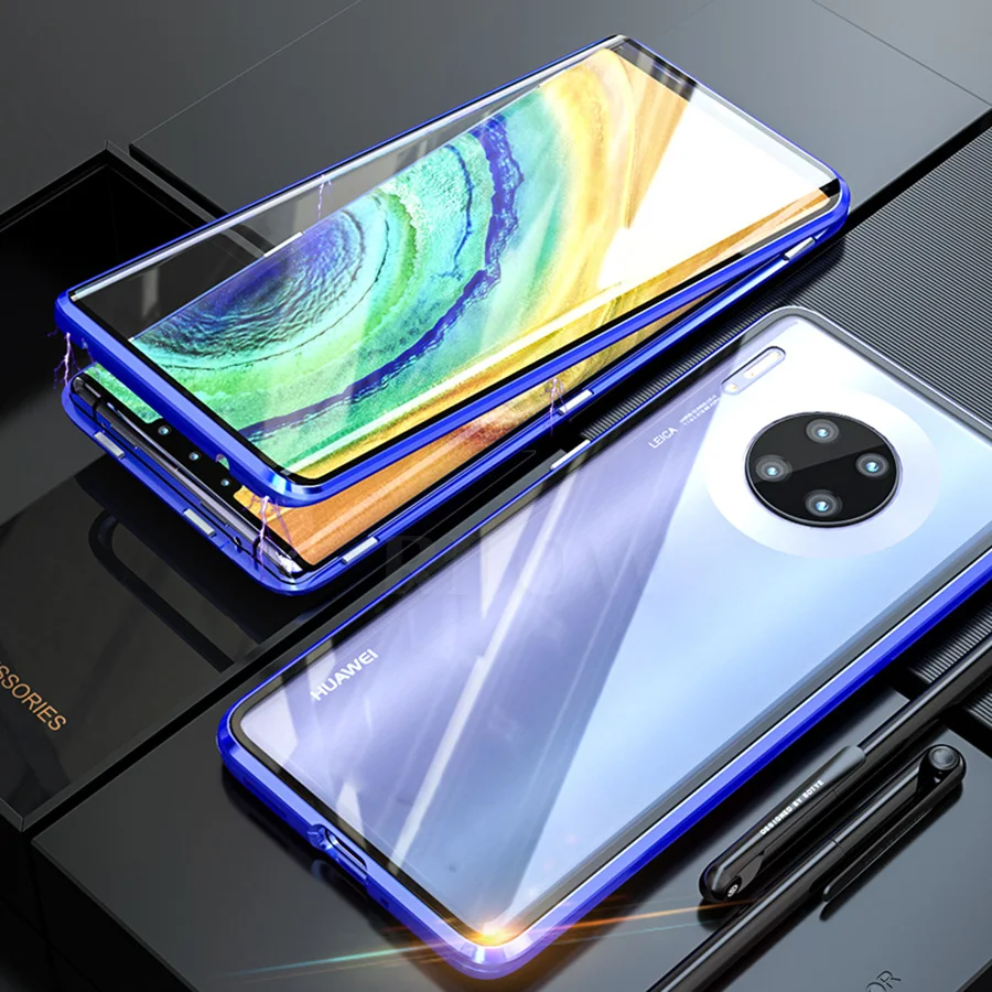 Металлический чехол с магнитной адсорбцией для huawei mate 30 Pro mate 20 Pro 20X10 Pro, переднее+ заднее прозрачное стекло 360, полная защита