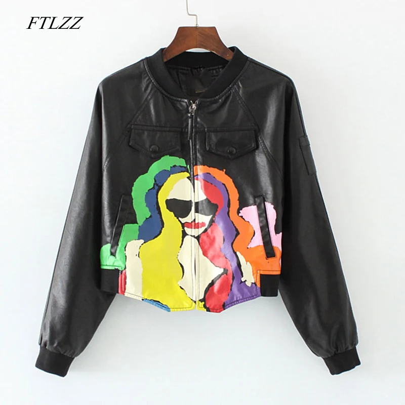 Куртка FTLZZ из искусственной кожи женская короткое пальто черного цвета на молнии