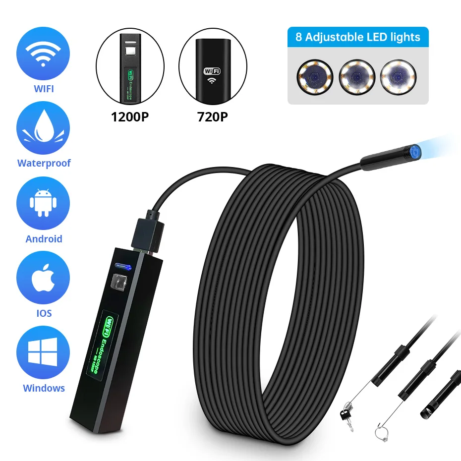 Fuers 1200P WIFI Endoscope IP67 Waterproof HD Wireless Inspection Snake