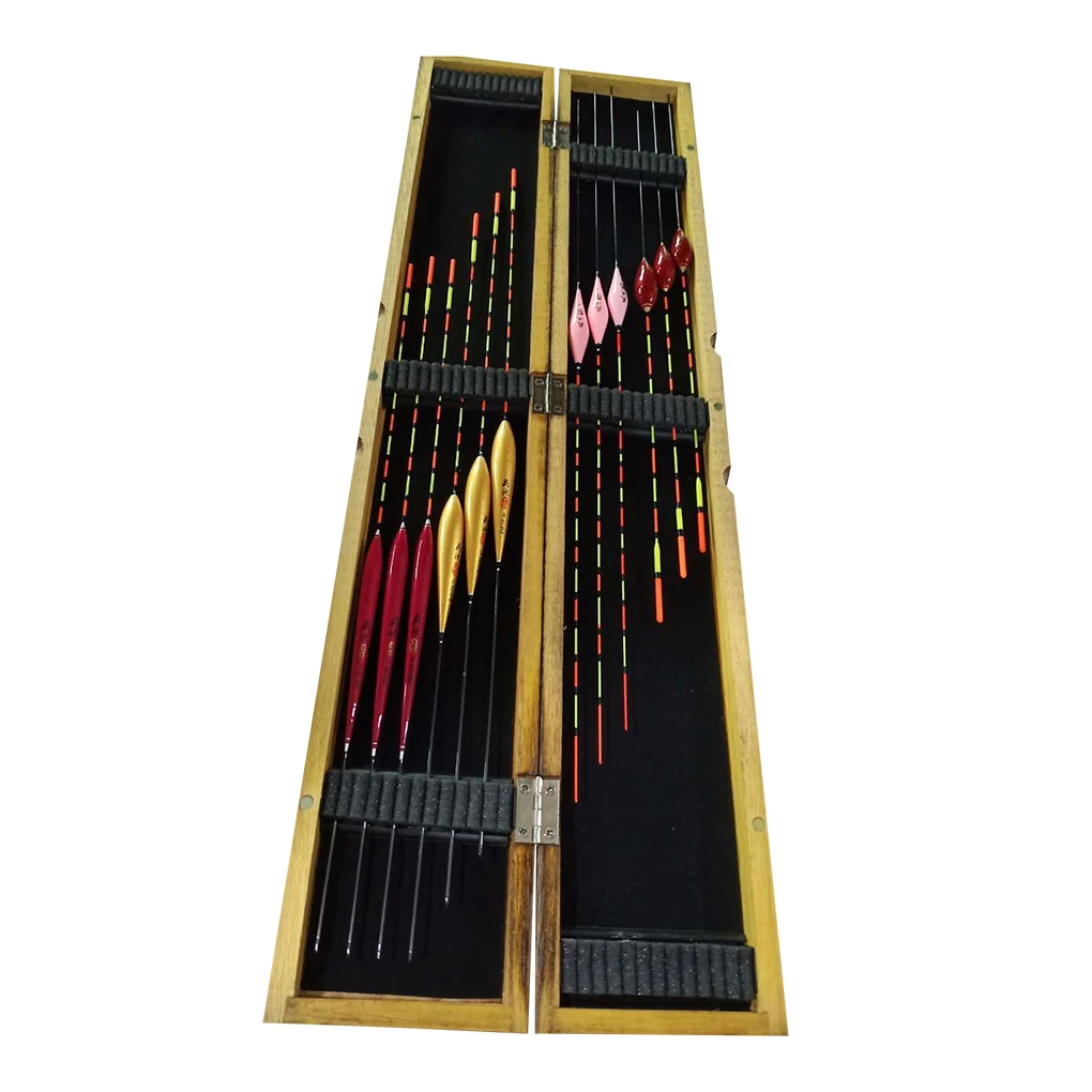 12pcs Fishing Floats Set Buoy Bobber Carp Fishing Tackle Mix Size Float Buoy for Fishing Accessories with Paulownia Wood Box
