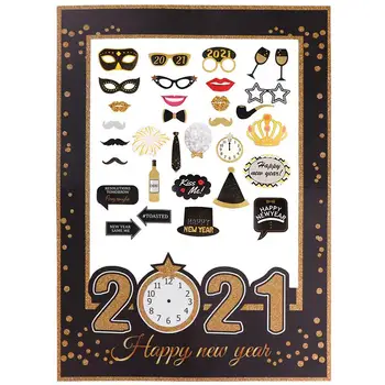 

33pcs Charming Lovely 2021 New Year Exquisite Chic Paper Photo Props Photo Frame Props Photo Frames for Party Decor