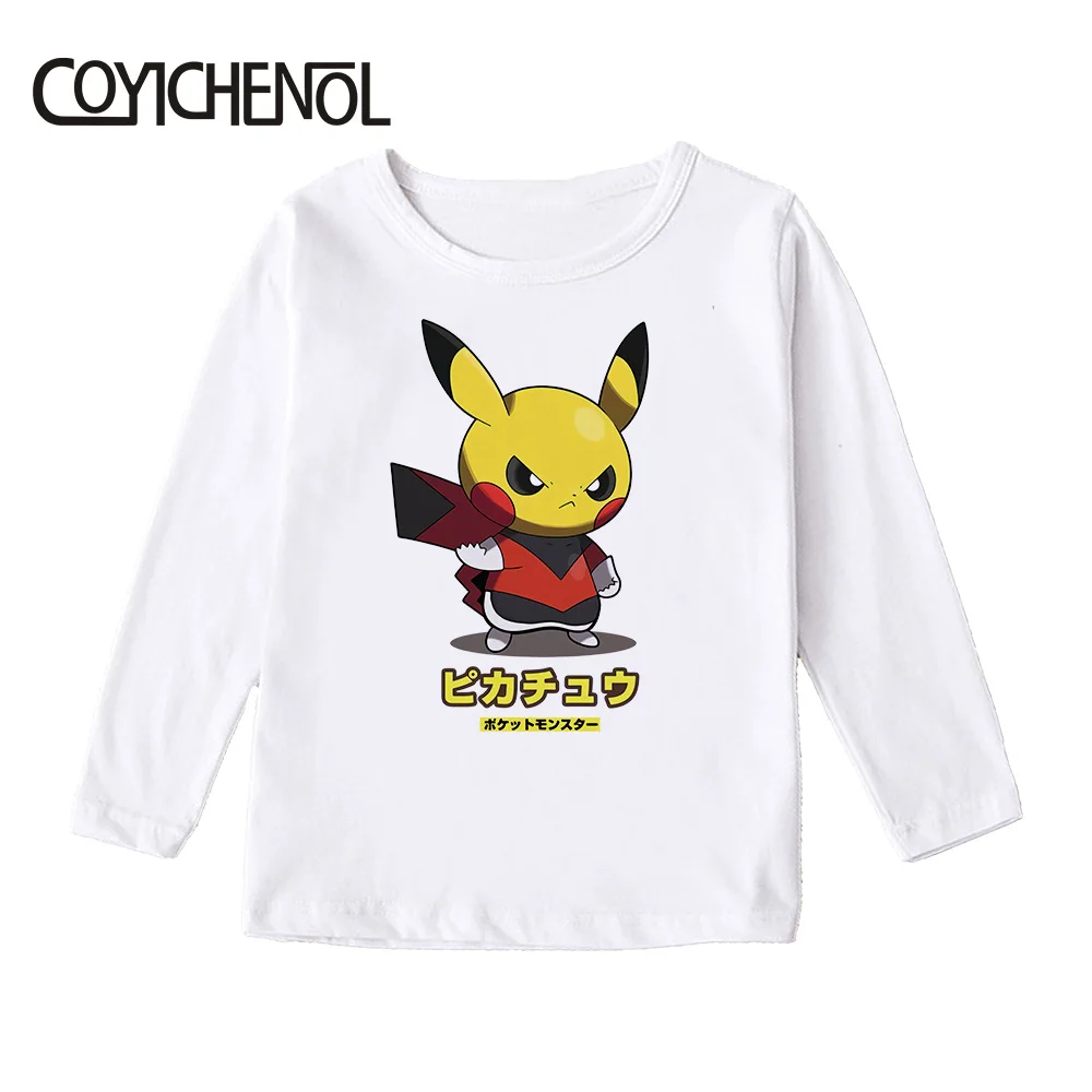 Детская футболка с покемоном; Picachu; детская футболка; коллекция года; сезон лето; От 2 до 12 лет Детская футболка с длинными рукавами и рисунком; топы с рисунками