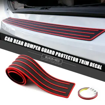 

90cm Black+Red Car Rear Body Bumper Guard Protector Trim Decal Rubber Pad Kit