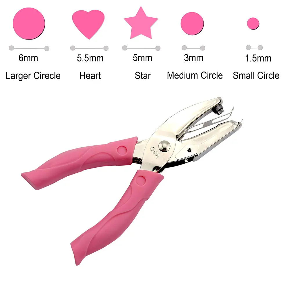 Handheld 1//16 Inch Hole Paper Punch Puncher with Pink Grip(Small Circle)