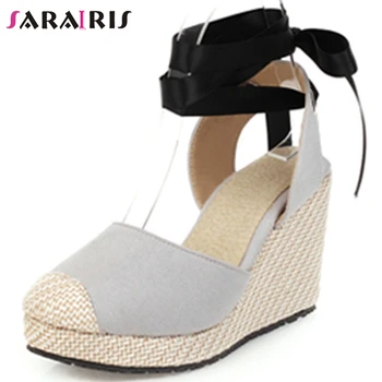 

SARAIRIS Holiday Party Round Toe Female Platform High Wedges Ankle Strap Sandals Casual Mixed Color Sandals Women Shoes Woman