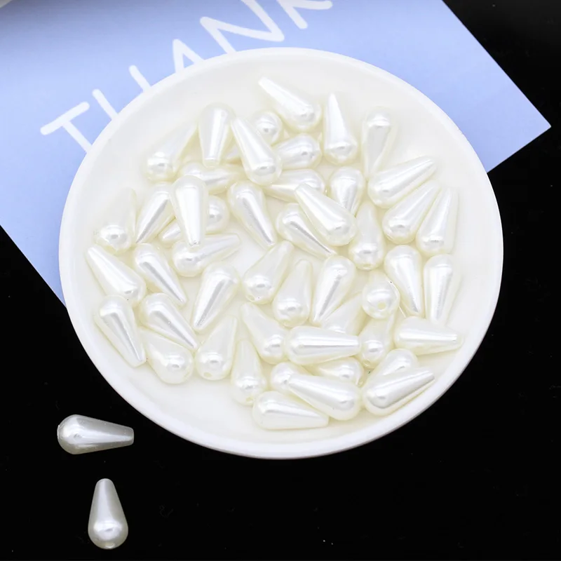abs beads imitation pearl beads All Sizes White/Ivory ABS Imitation Pearl Water Drops Beads DIY JewelryEuropean Spacer Hole Bead For Jewelry Making 100pcs
