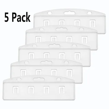 XRHYY Pack Of 5 Horizontal Half Card Badge Holder For Swipe ID Cards Frosted Rigid Polycarbonate Plastic-Transparent 1