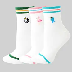 Женские хлопковые носки, забавные носки для женщин, Harajuku, милые Мультяшные, унисекс, модные, уличные, Осень-зима, носки с принтом, 3 пар/лот # F