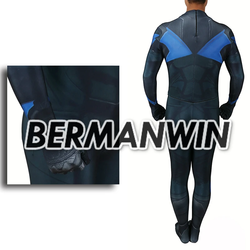 BERMANWIN высокое качество костюм Nightwing костюм спандекс 3D принт зентай Костюм Ночное крыло супергерой Хэллоуин зентай костюм