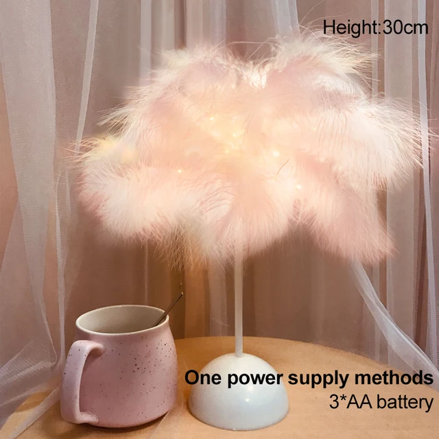1502-a159fc.jpg Lampe LED en plumes avec télécommande, alimentée par pile USB/AA, luminaire décoratif d'intérieur