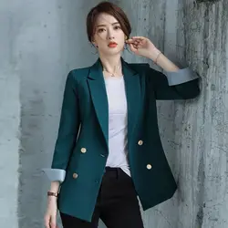 2019 осенние новые женские блейзеры винтажный английский стиль темперамент Профессиональный двубортный офисный женский однотонный пальто