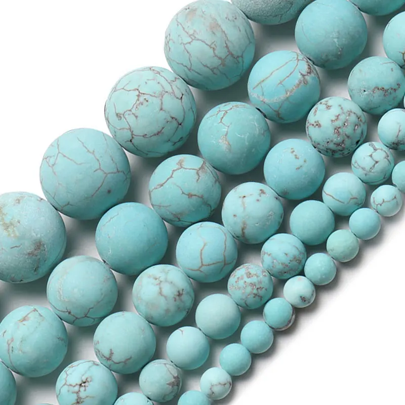

Wholesale Matte Sky Blue Turquoises Natural Stone Round Spacer Loose Beads for DIY Bracelet Accessories Jewelry Making 4-12mm