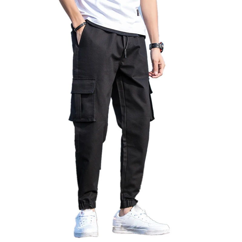 

Plus Size M-5XL Men Casual Pants Loose Straight Harlan Cargo Pant Leg Pocket Drawstring Comfortable Mens Trousers Fashion Simple