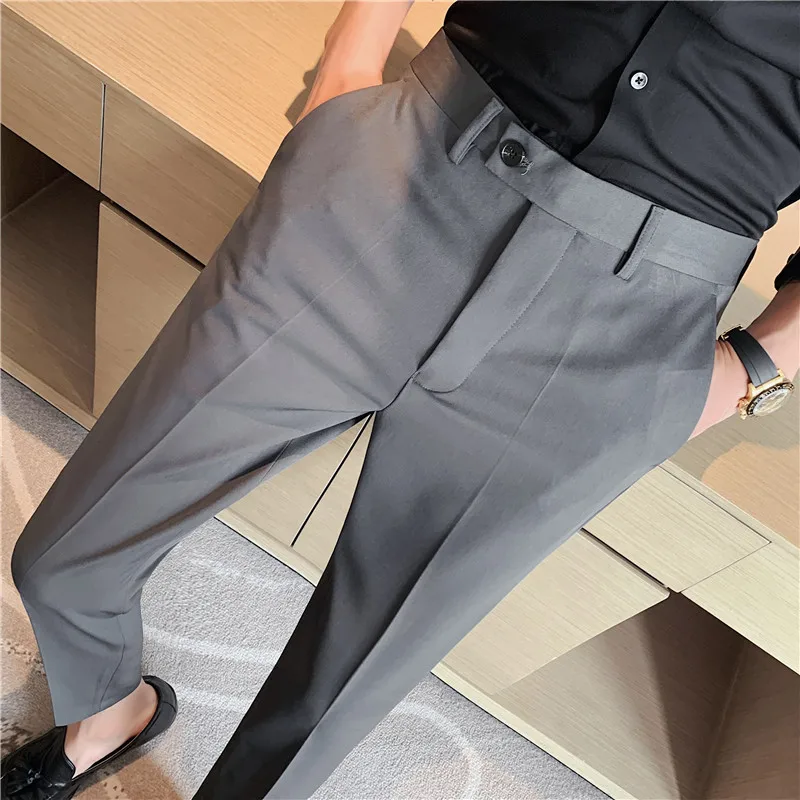 Pantaloni eleganti da uomo drappeggiati in seta di ghiaccio estivo stile  britannico solido semplice alla caviglia Slim Fit pantaloni da ufficio per  ufficio formale 36|Suit Pants| - AliExpress