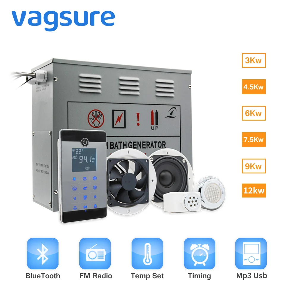 

Hot Sale Bluetooth LCD Touch Controller 9KW/ AC240V Sauna Steam Bath Generator Bathroom Shower Steam Brass Auto Drain